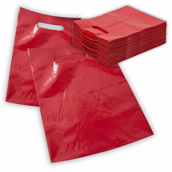 Sacola Plástica Boca de Palhaço Lisa Vermelha Promo 20x30cm - (50 Unidades)