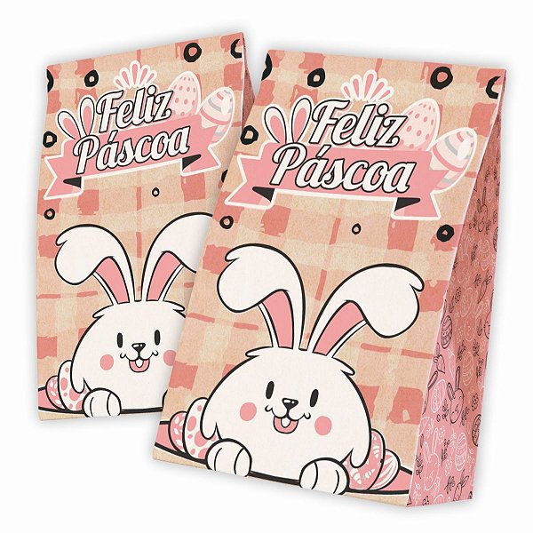 Saco Kraft Feliz Páscoa (01) M 22x12x34 - (10 Unidades)
