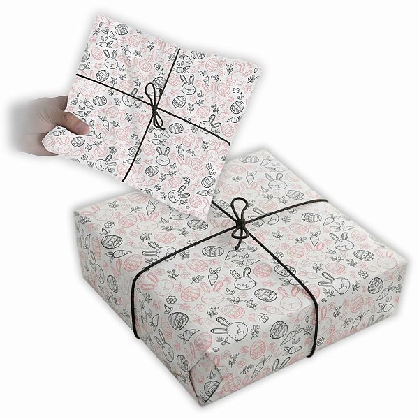 Papel Seda Premium Feliz Páscoa Rosa 07 - 60x40cm 200 folhas