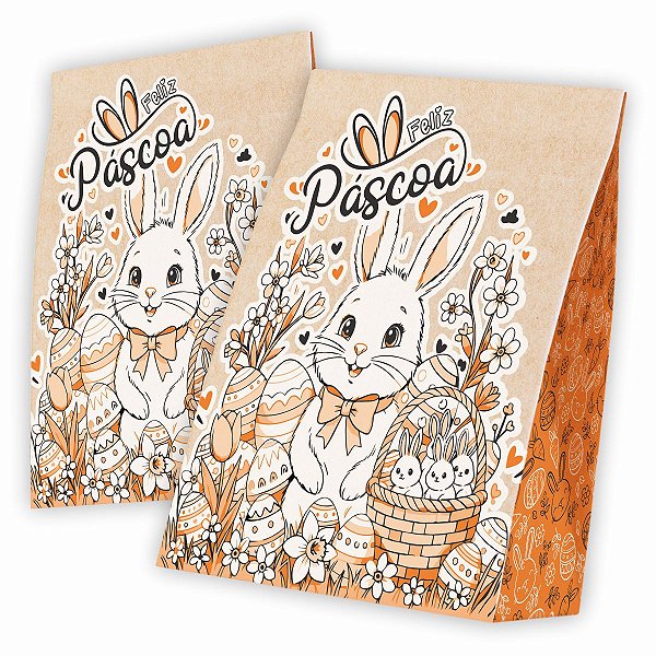 Saco Kraft Feliz Páscoa (02) M 22x12x34 - (10 Unidades)