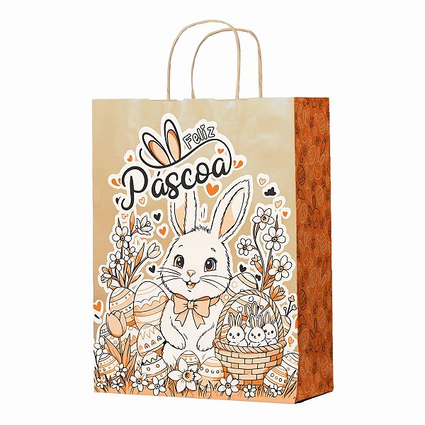 Sacola Kraft Feliz Páscoa (02) M 22x12x34 - (10 Unidades)