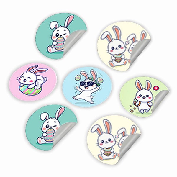 Adesivo Redondo 3cm Páscoa Coelho Decora 010 - 250 Unidades