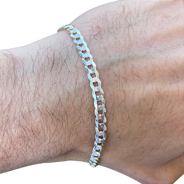 Pulseira Masculina Grumet Escamada 1x1 5mm Prata Pulso 925