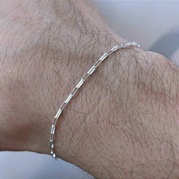 Pulseira Masculina 2mm Veneziana Longa Prata 925 Legítima