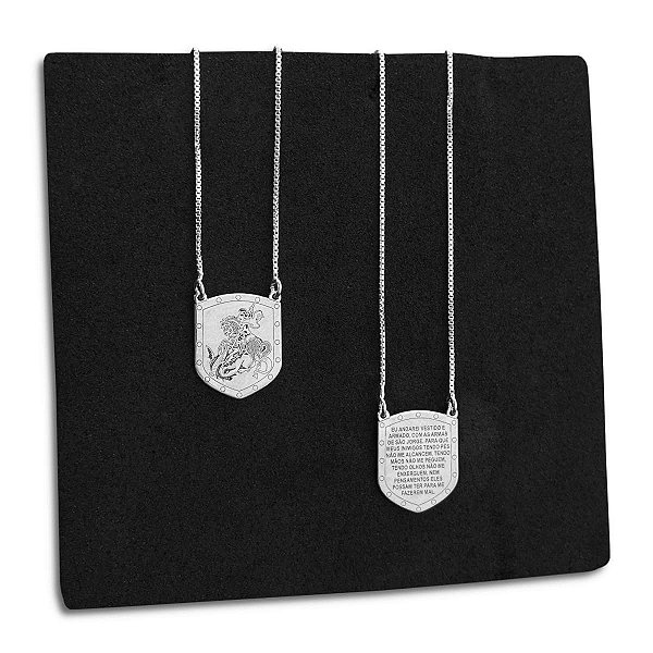 Escapulário São Jorge Oração Escudo 60cm Prata 925 Legítima