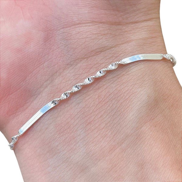 Pulseira Trançada Torcida Lisa Prata Legítima 925 Feminina