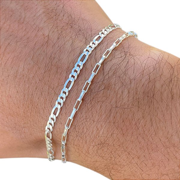 Kit 2 Pulseira Veneziana e 3x1 de Prata 925