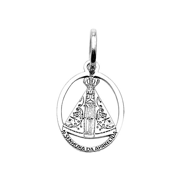 Pingente Nossa Senhora Aparecida Medalha Vazada Prata 925