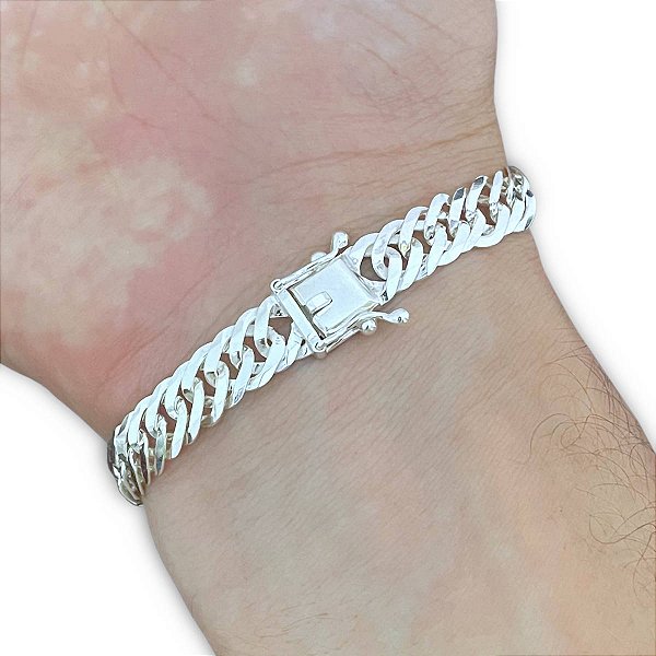 Pulseira 8mm Grumet Dupla Fecho Gaveta Prata 925 Legítima