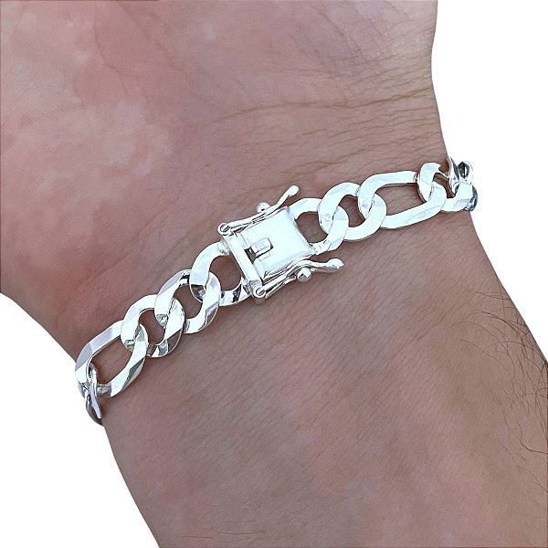 Pulseira 3x1 Fecho Gaveta 8mm de Prata 925 Legítima Maciça