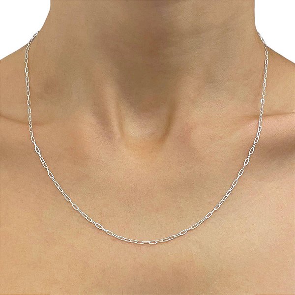 Corrente Feminina Elos Cadeado 1,8mm 45cm Prata 925 Legítima