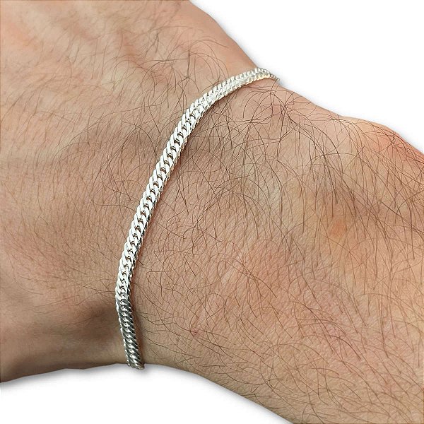 Pulseira Maculina Grumet Dupla 3mm Prata 925 Legítima Maciça