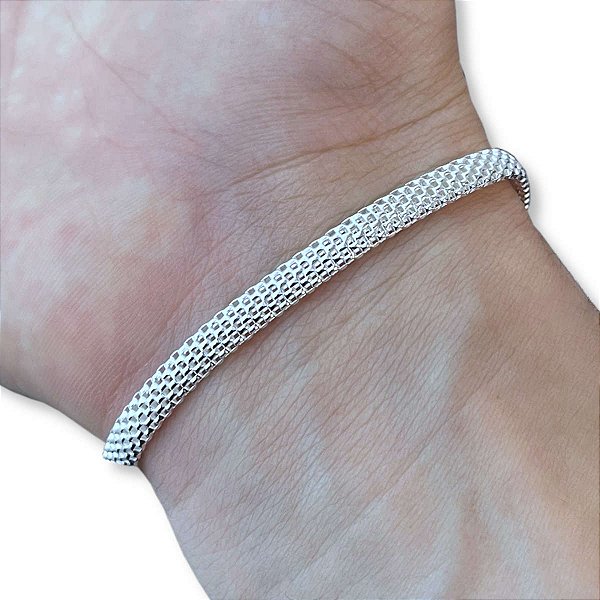 Pulseira Feminina Pipoca Achatada 5mm de Prata 925 Original