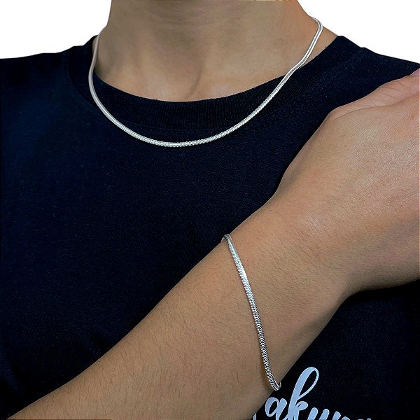 Kit Corrente e Pulseira Lacraia Prata 925 Legítima 2,5mm 40cm