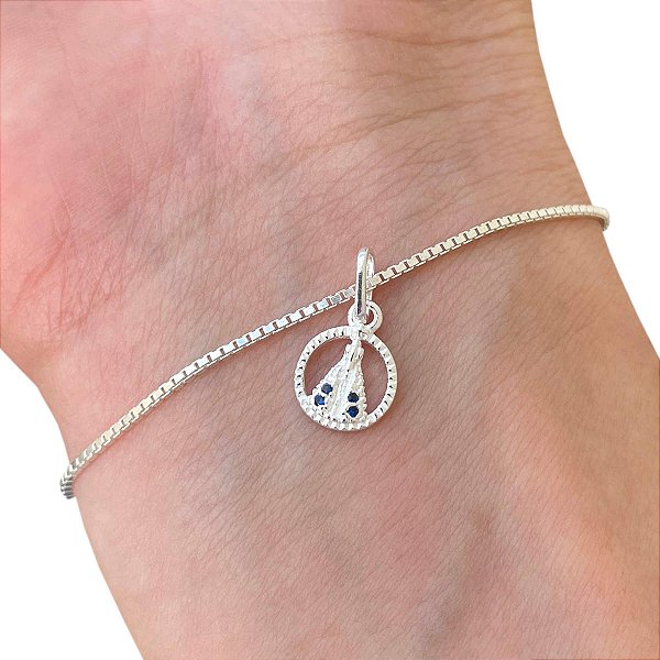 Pulseira Veneziana Nossa Senhora Aparecida Pedra Zircônia Azul Prata 925 Legítima