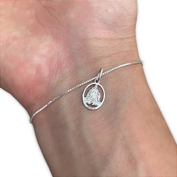 Pulseira Veneziana com Pingente Iemanjá Orixá Prata 925 Legítima