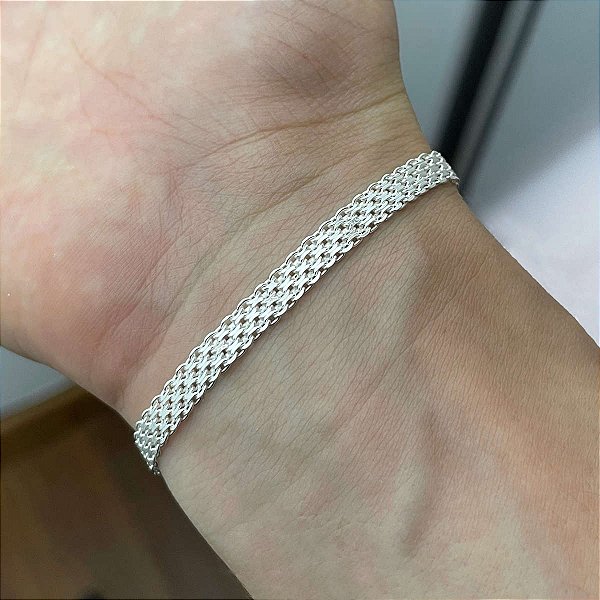 Pulseira Esteira Bismark 5,5mm Feminina Prata 925 Legítima