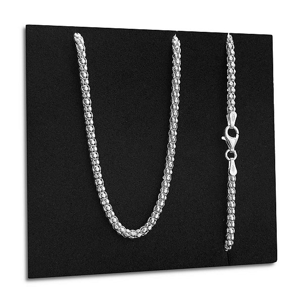Corrente Feminina Pipoca 3mm 45cm Prata 925 Legítima Maciça