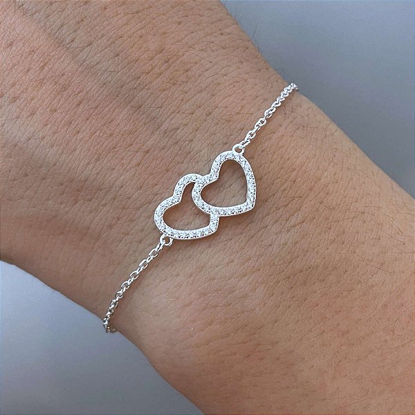Pulseira Feminina Coração Cravejado Zircônia de Prata 925