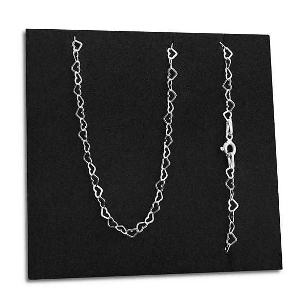 Corrente Feminina Elos de Coração Prata 925 Legítima Maciça Original