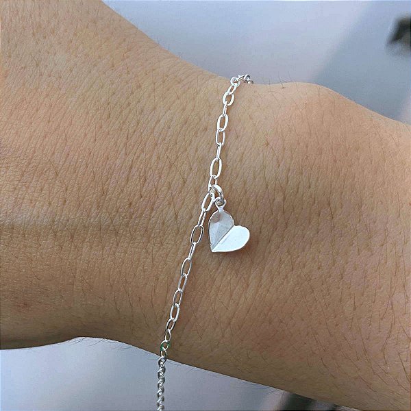 Pulseira Feminina Pingente Coração Prata 925 Legítima Maciça