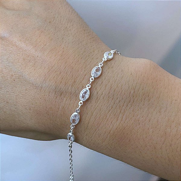Pulseira Feminina Pedra Zircônia Prata 925 Legítima Original