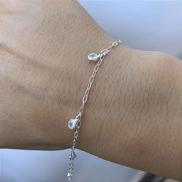 Pulseira Feminina 5 Zircônia de Prata 925 Legítima Original