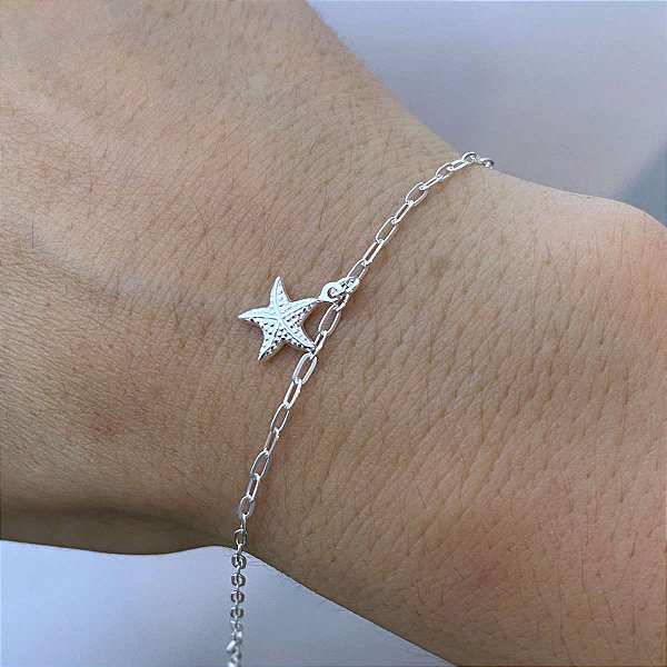 Pulseira Feminina Pingente Estrela Prata 925 Legítima Maciça