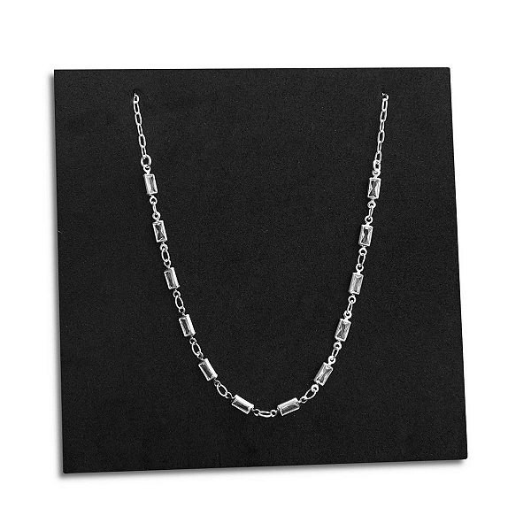 Corrente Feminina Pedra Zircônia Cristal Prata 925 Legítima