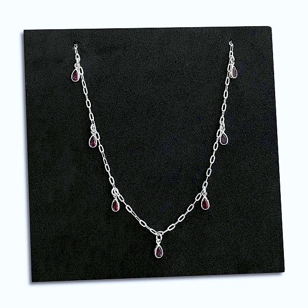 Corrente Feminina Zircônia Gota Rosa Pedra de 925 Legítima