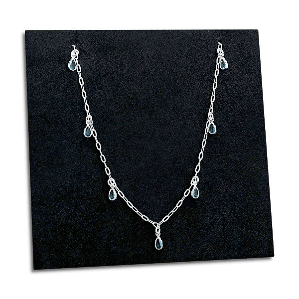 Corrente Feminina Zircônia Gota Azul Pedra de 925 Legítima