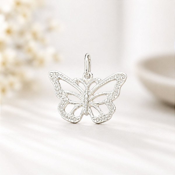 Pingente Feminino Borboleta de Prata 925 Original Maciça