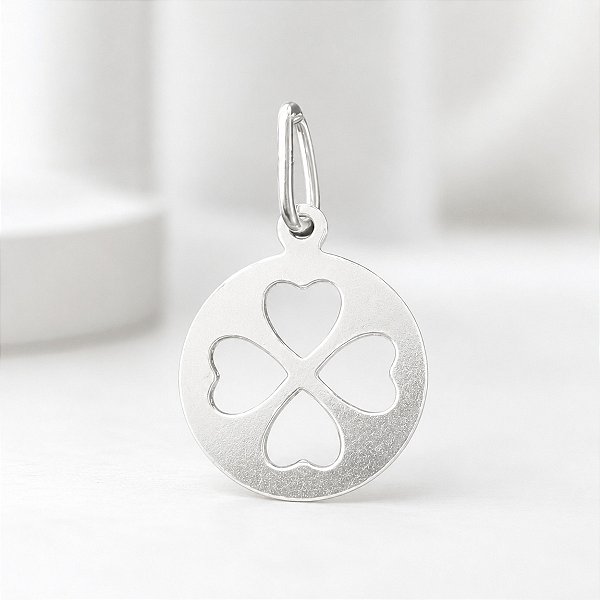 Pingente Feminino Medalha Trevo Sorte de Prata 925 Original
