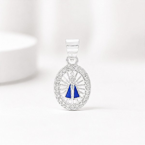 Pingente Feminino Nossa Senhora Aparecida Zircônia Prata 925