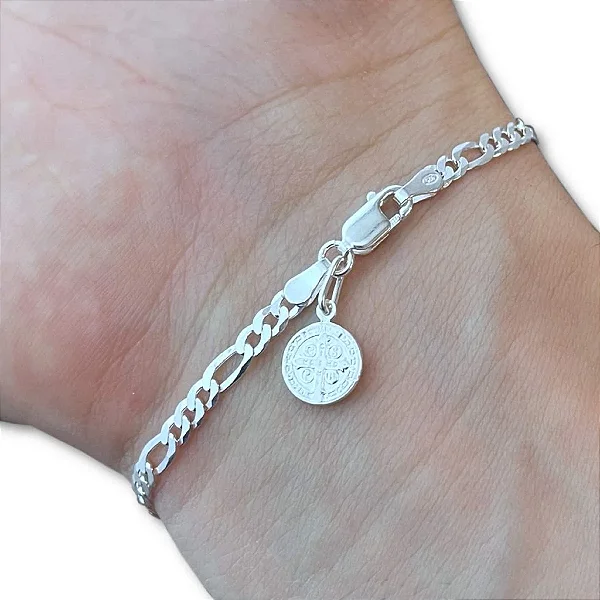 Pulseira Masculina 3x1 3mm com Pingente São Bento Prata 925