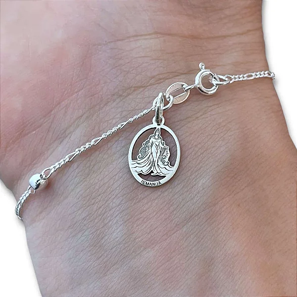 Pulseira Feminina com Pingente Iemanjá Prata 925 Legítima