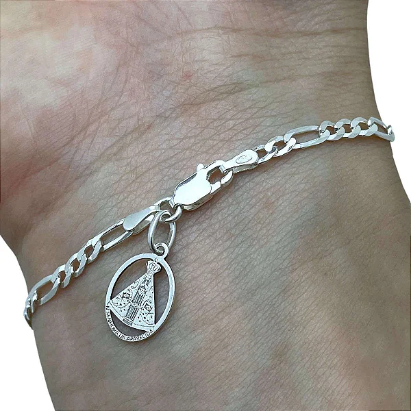 Pulseira Masculina 3x1 3mm Nossa Senhora Aparecida Prata 925