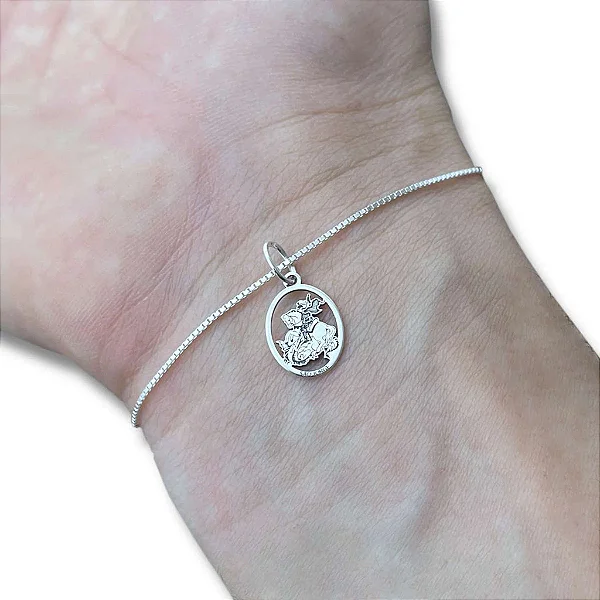 Pulseira Feminina Veneziana com São Jorge Prata 925 Original