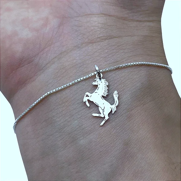 Pulseira Feminina com Pingente Cavalo Prata 925 Legítima