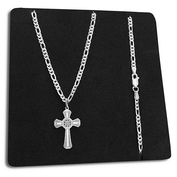 Corrente 3x1 3mm com Pingente Crucifixo São Bento Prata 925