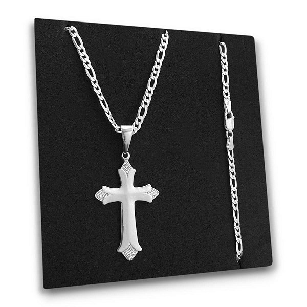 Corrente 3x1 3mm Pingente Crucifixo Prata 925 Original Maciça