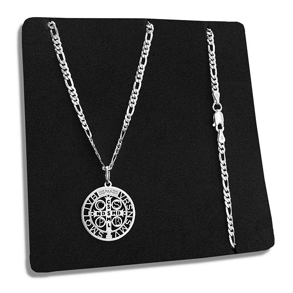 Corrente 3x1 3mm Pingente Medalha São Bento Prata 925 Maciça