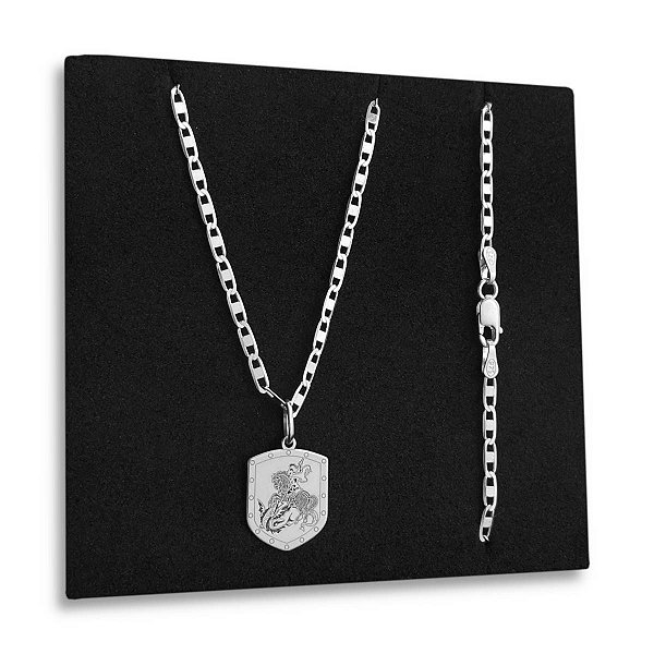 Corrente Piastrine Lacre 2mm e Escudo São Jorge de Prata 925