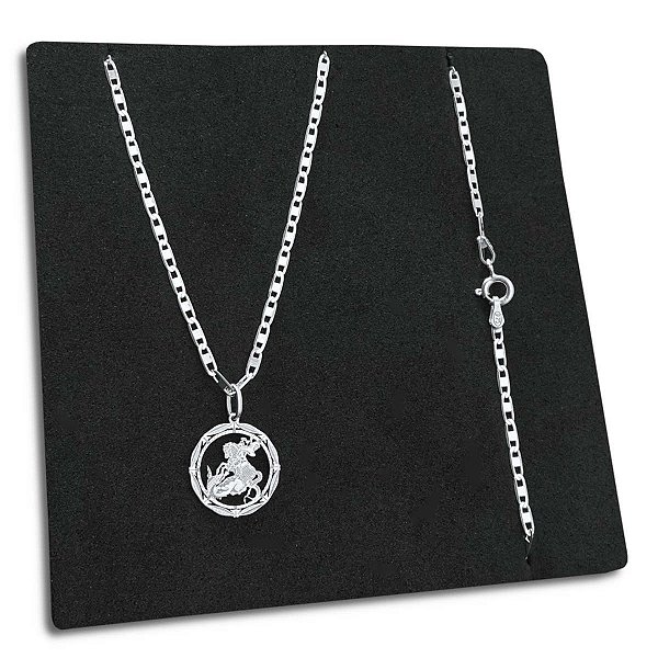 Corrente Piastrine Lacre 2mm e Medalha São Jorge Prata 925