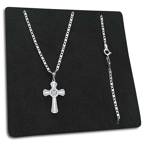 Corrente Piastrine Lacre 2mm Crucifixo São Bento Prata 925