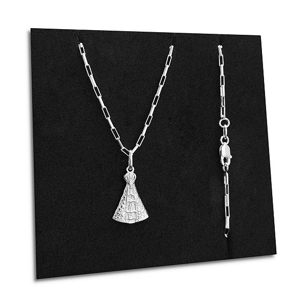 Colar Tijolinho e Pingente Nossa Senhora Aparecida Prata 925