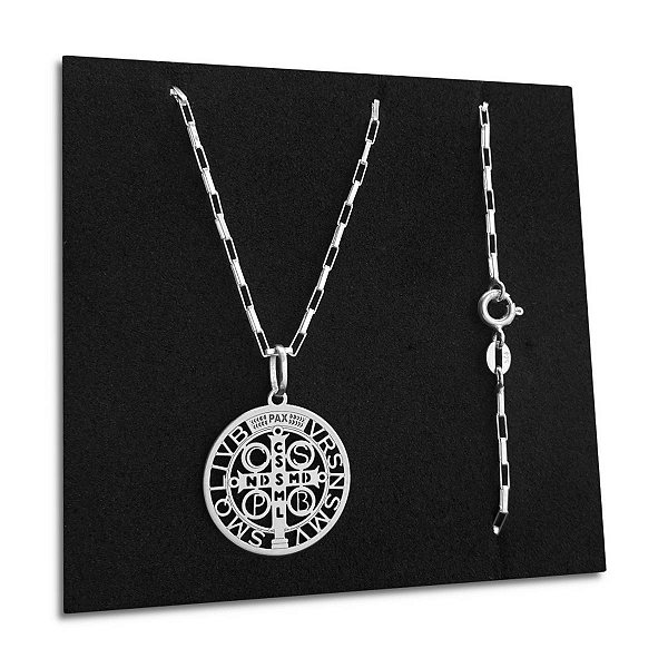 Corrente Tijolinho com Medalha São Bento Prata 925 Original