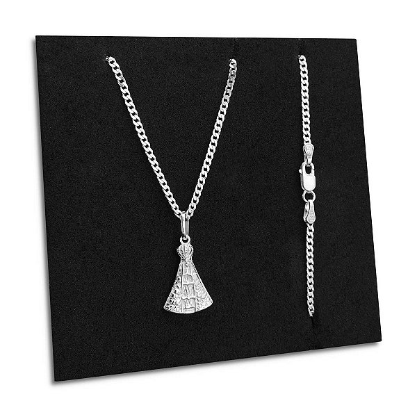 Corrente Grumet 2mm com Nossa Senhora Aparecida Prata 925