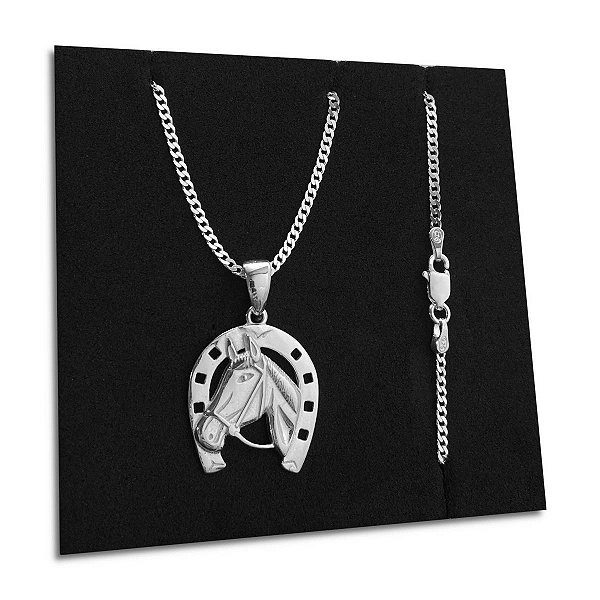 Corrente Masculina Grumet Cavalo Ferradura de Prata 925 2mm