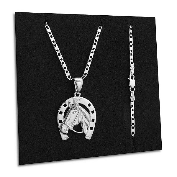 Corrente Masculina Piastrine Cavalo Ferradura de Prata 925